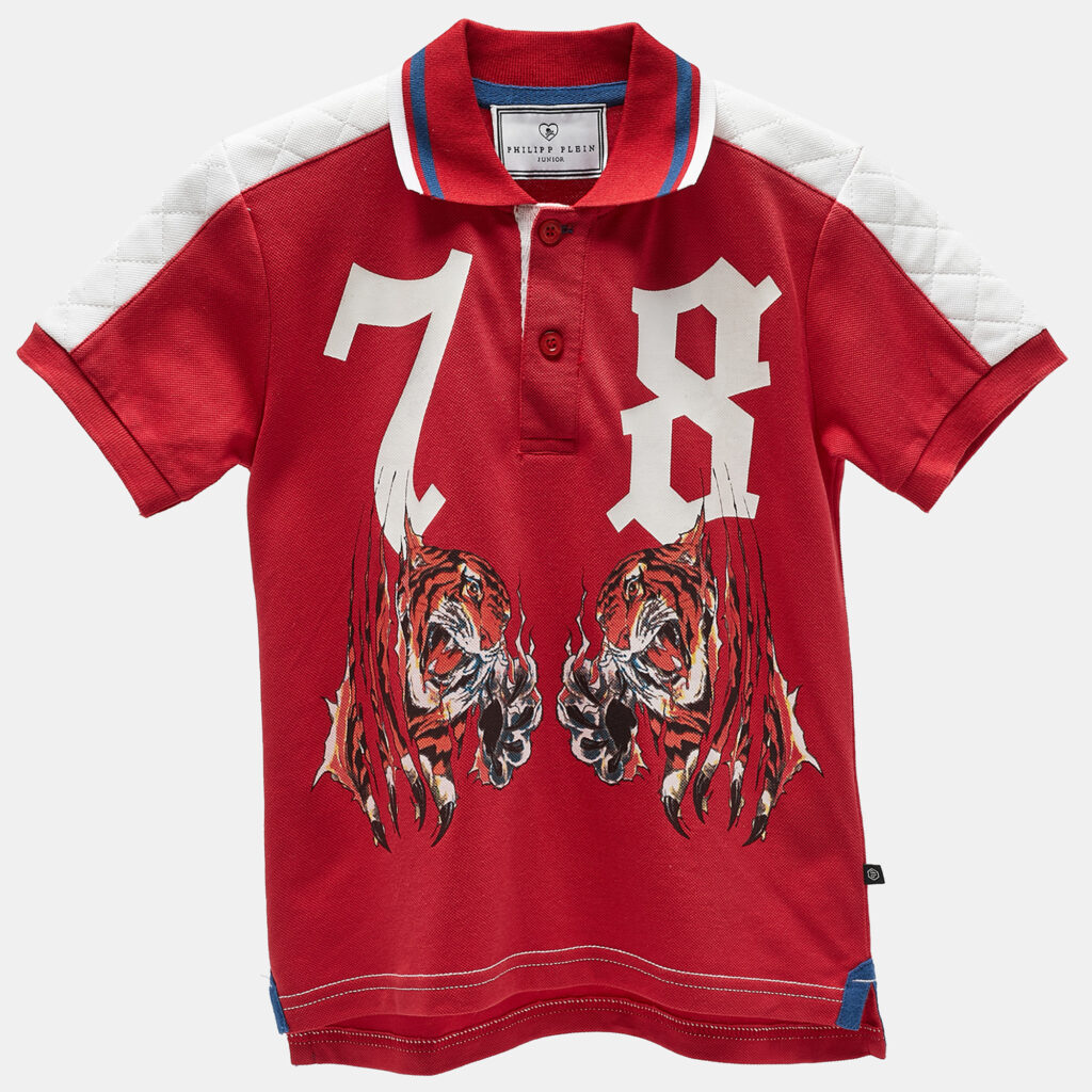 Philipp Plein Junior Red Printed Roar Polo T-Shirt 8 Yrs