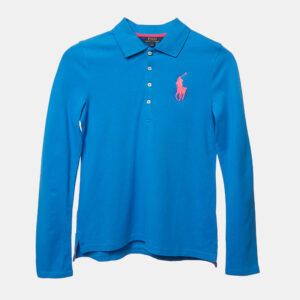 polo ralph lauren kids blue pique long sleeve polo t-shirt 12-14 yrs
