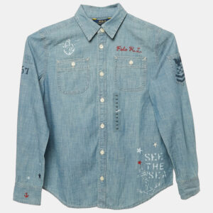 polo ralph lauren kid blue sea print denim shirt 12 yrs
