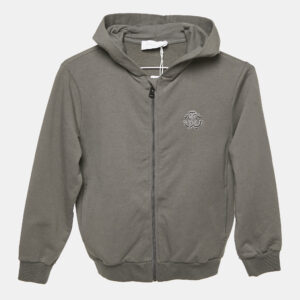 roberto cavalli grey logo embroidery cotton knit zip-up hooded jacket 8 yrs