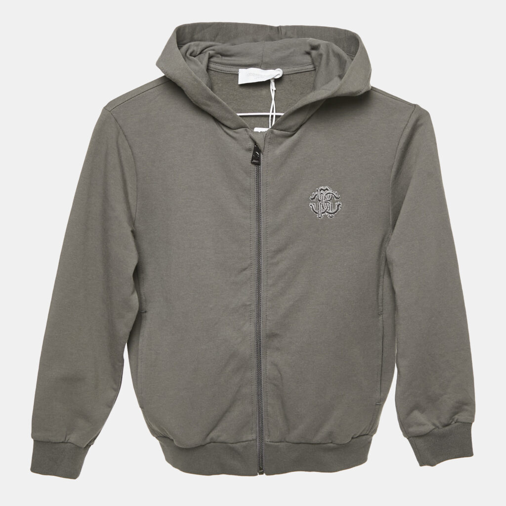 luxury-kids-roberto-cavalli-new-boys-p1136475-001.jpg Roberto Cavalli Grey Logo Embroidery Cotton Knit Zip-Up Hooded Jacket 8 Yrs