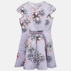 versace young lilac purple floral print gabardine pleated party dress m