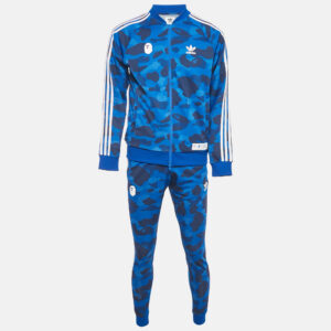 a bathing ape x adidas blue printed jersey track suit s