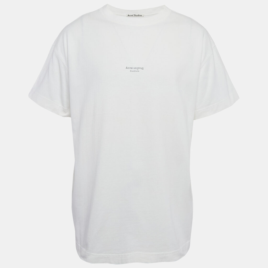 luxury-men-acne-studios-used-clothes-p1124631-007.jpg Acne Studios White Logo Print Cotton Crewneck T-Shirt M
