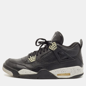 air jordans black/grey leather jordan 4 lace up sneakers size 44.5
