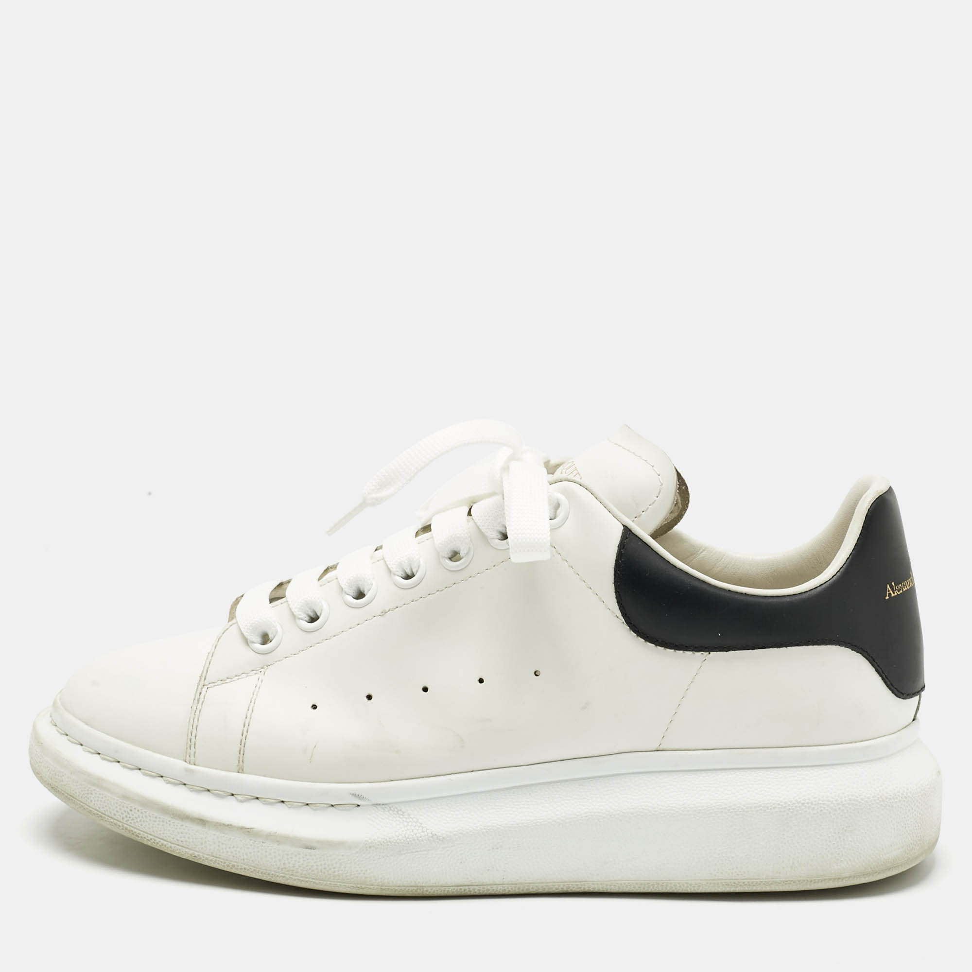 alexander mcqueen white/black leather oversized lace up sneakers size 42.5