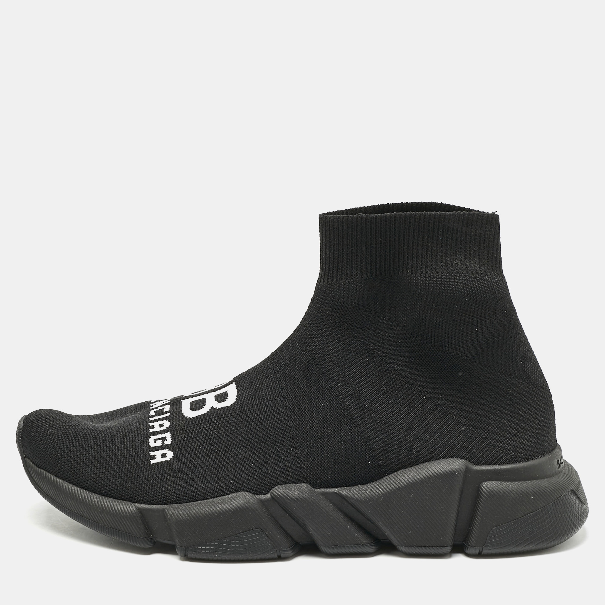 balenciaga black knit fabric speed trainer sneakers size 39