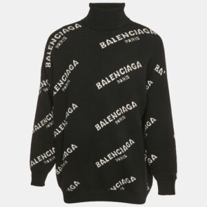 balenciaga black all over pattern rib knit turtleneck oversized sweater m
