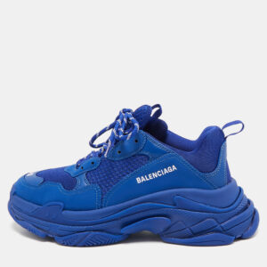balenciaga blue faux leather and mesh triple s sneakers size 43