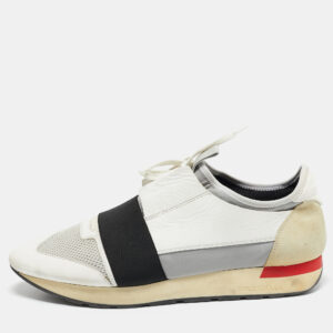 balenciaga white mesh and leather race runner sneakers size 43