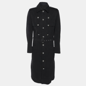 balmain dark grey cotton blend belted coat xl