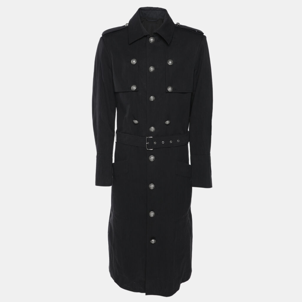 luxury-men-balmain-used-clothes-p1100488-001-2.jpg Balmain Dark Grey Cotton Blend Belted Coat XL