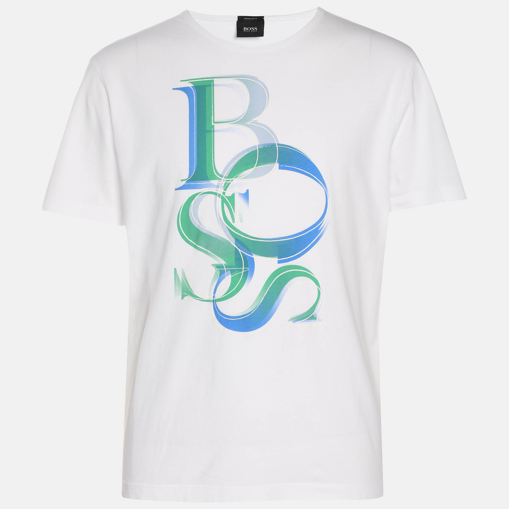 boss by hugo boss white logo print jersey regular fit t-shirt l