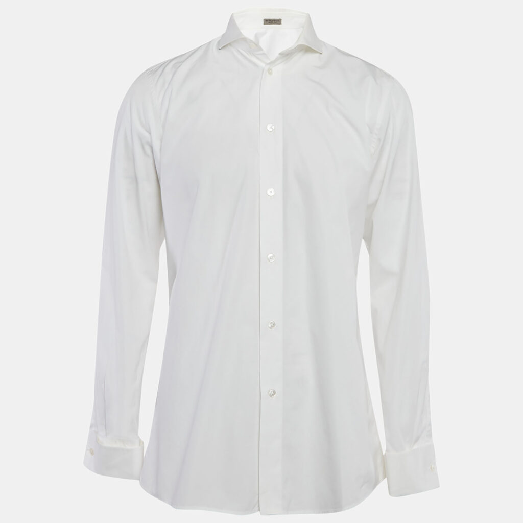 luxury-men-bottega-veneta-used-clothes-p1107095-009.jpg Bottega Veneta White Cotton Button Front Shirt M