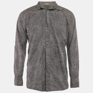 bottega veneta navy blue printed cotton long sleeve shirt l