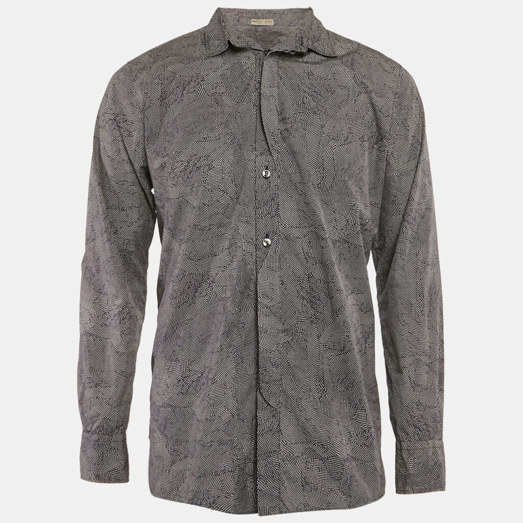 luxury-men-bottega-veneta-used-clothes-p1107283-002.jpg Bottega Veneta Navy Blue Printed Cotton Long Sleeve Shirt L