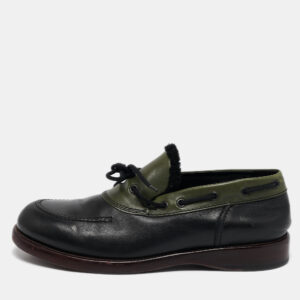 bottega veneta black/green leather slip on loafers size 42