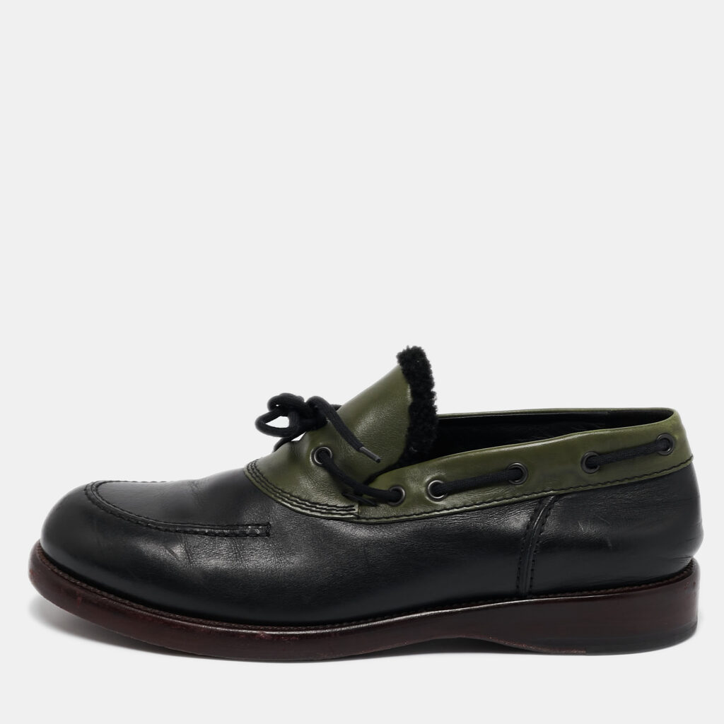 Bottega Veneta Black/Green Leather Slip On Loafers Size 42