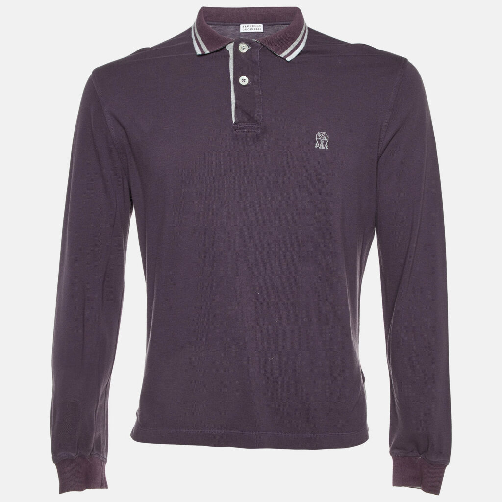 luxury-men-brunello-cucinelli-used-clothes-p1106767-002.jpg Brunello Cucinelli Purple Cotton Long Sleeve Polo T-Shirt M