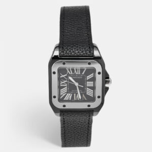 luxury-men-cartier-used-watches-p226961-015.jpg cartier black ceramic santos 100 calfskin leather 2878 men's wristwatch 33 mm