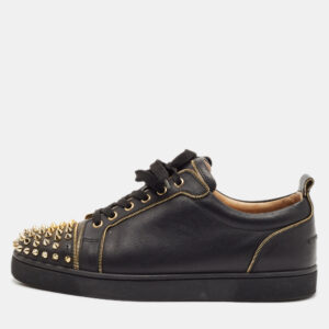 christian louboutin black leather rush spike lace up sneakers size 42