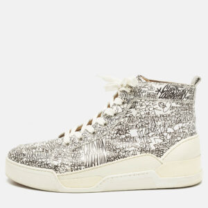 christian louboutin white/black graffiti leather aurelien high top sneakers size 43.5