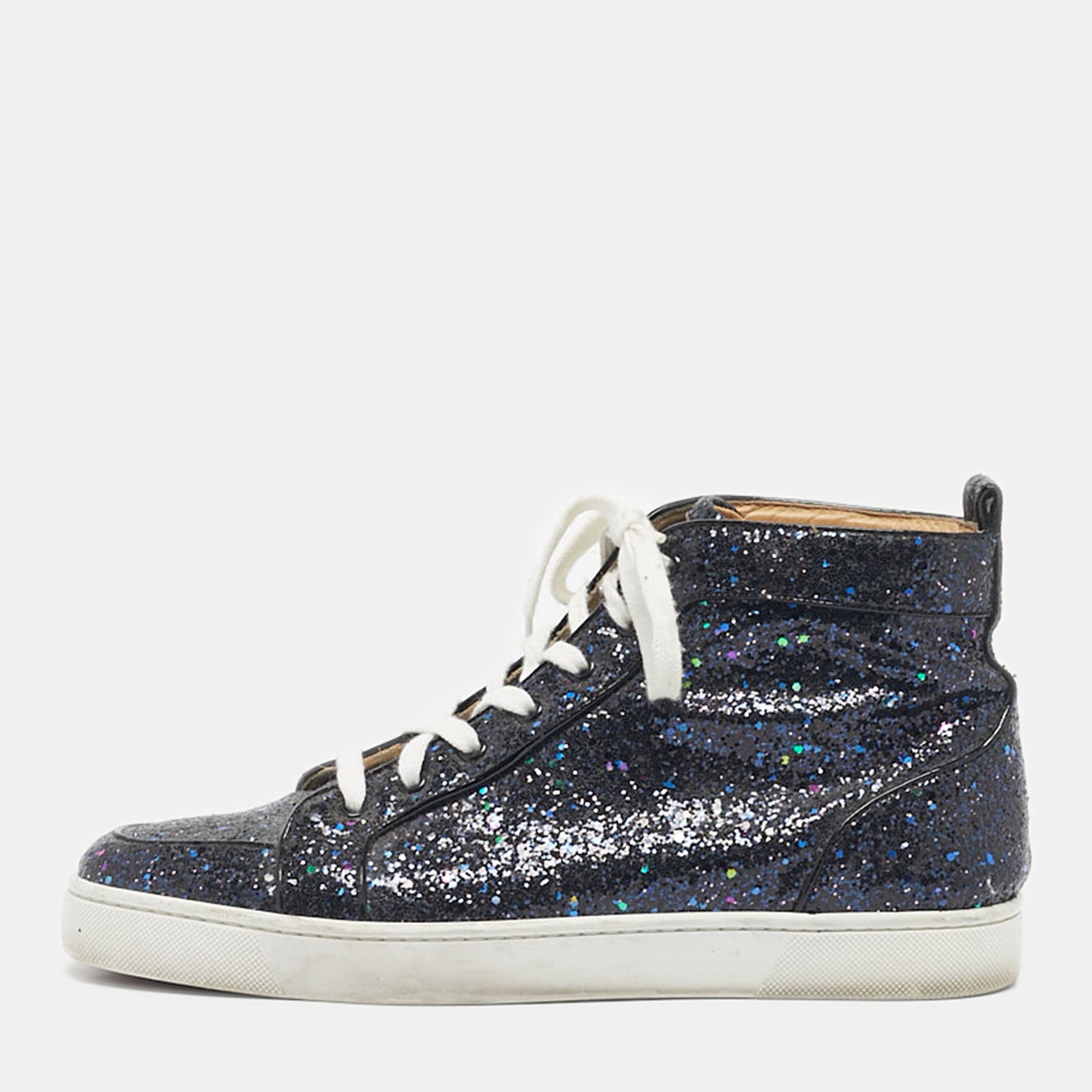 christian louboutin multicolor leather and glitter orlato high top sneakers size 42.5
