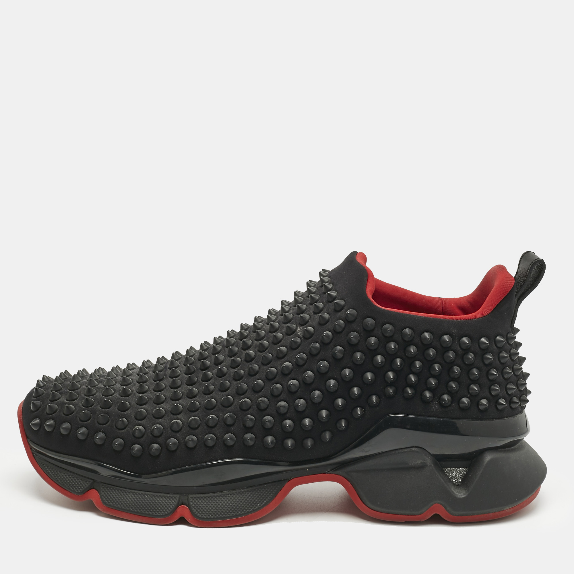 christian louboutin black stretch fabric spike sock slip on platform sneakers size 41.5