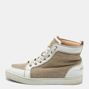 christian louboutin beige/white woven fabric and leather rantus orlato high top sneakers size 40