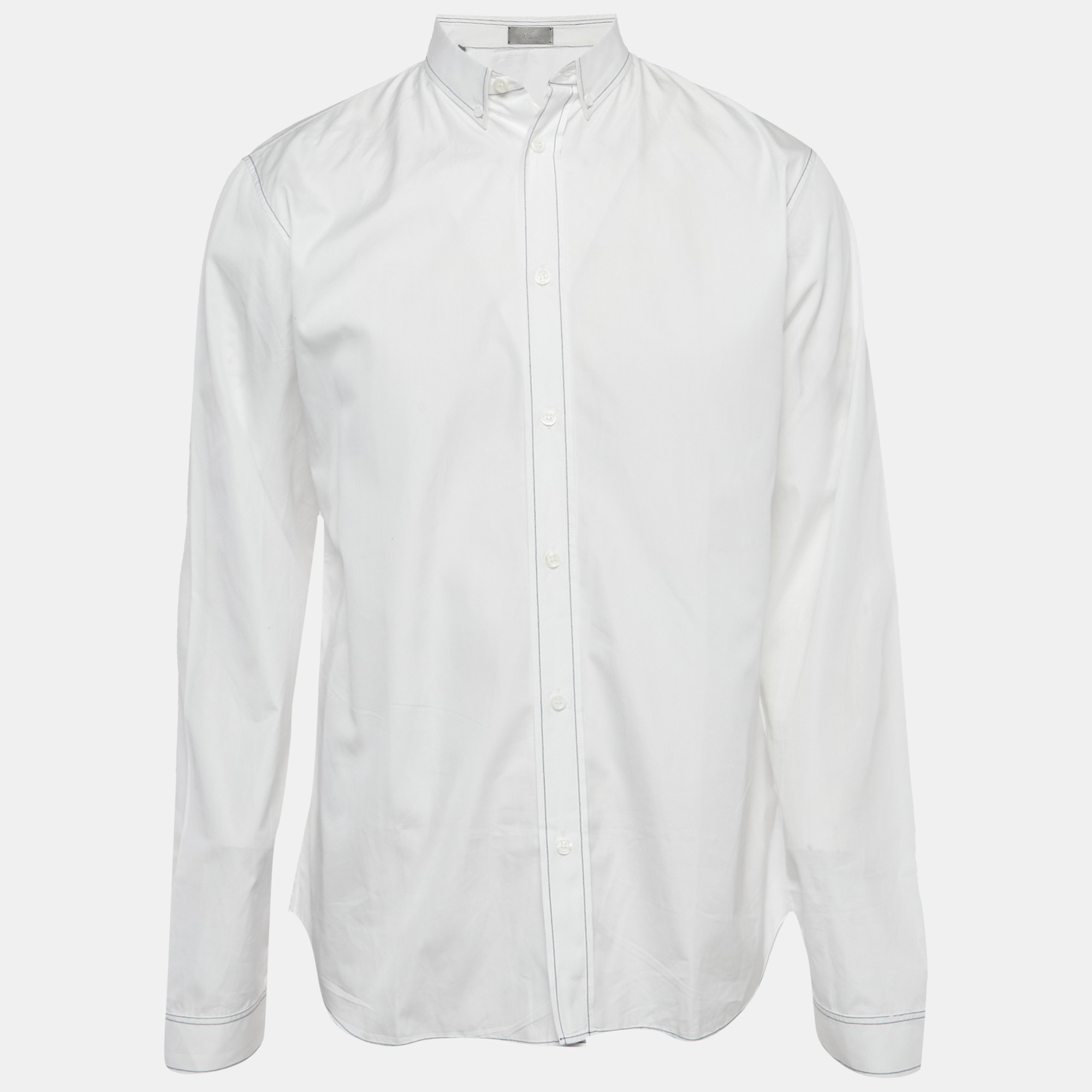 dior homme white contrast stitch cotton long sleeve shirt l