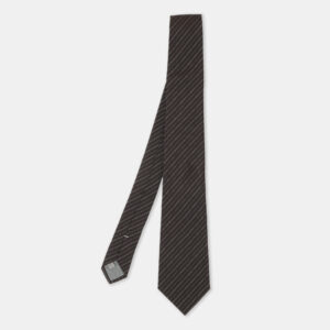 dior dark brown diagonal patterned silk tie