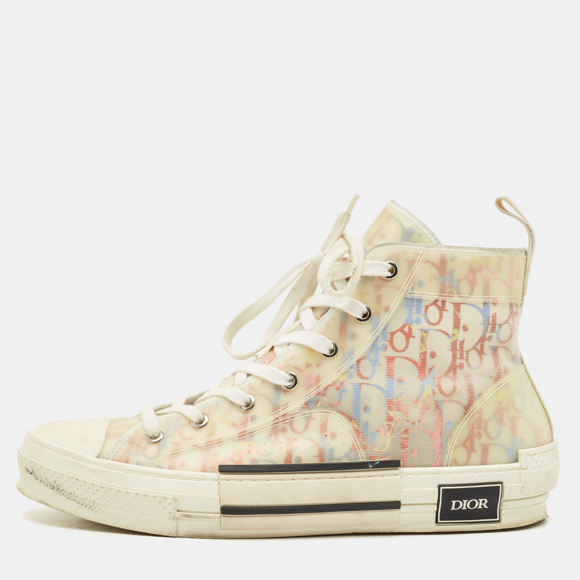 dior multicolor oblique mesh and pvc b23 high top sneakers size 43.5