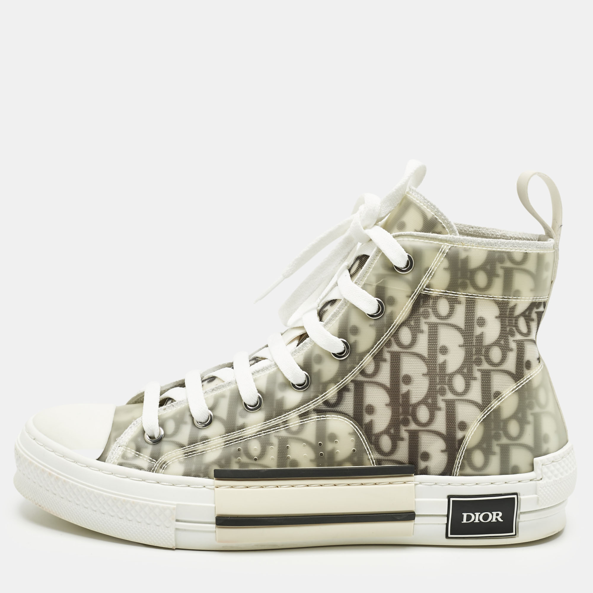 dior white/black oblique mesh and rubber b23 sneakers size 41.5