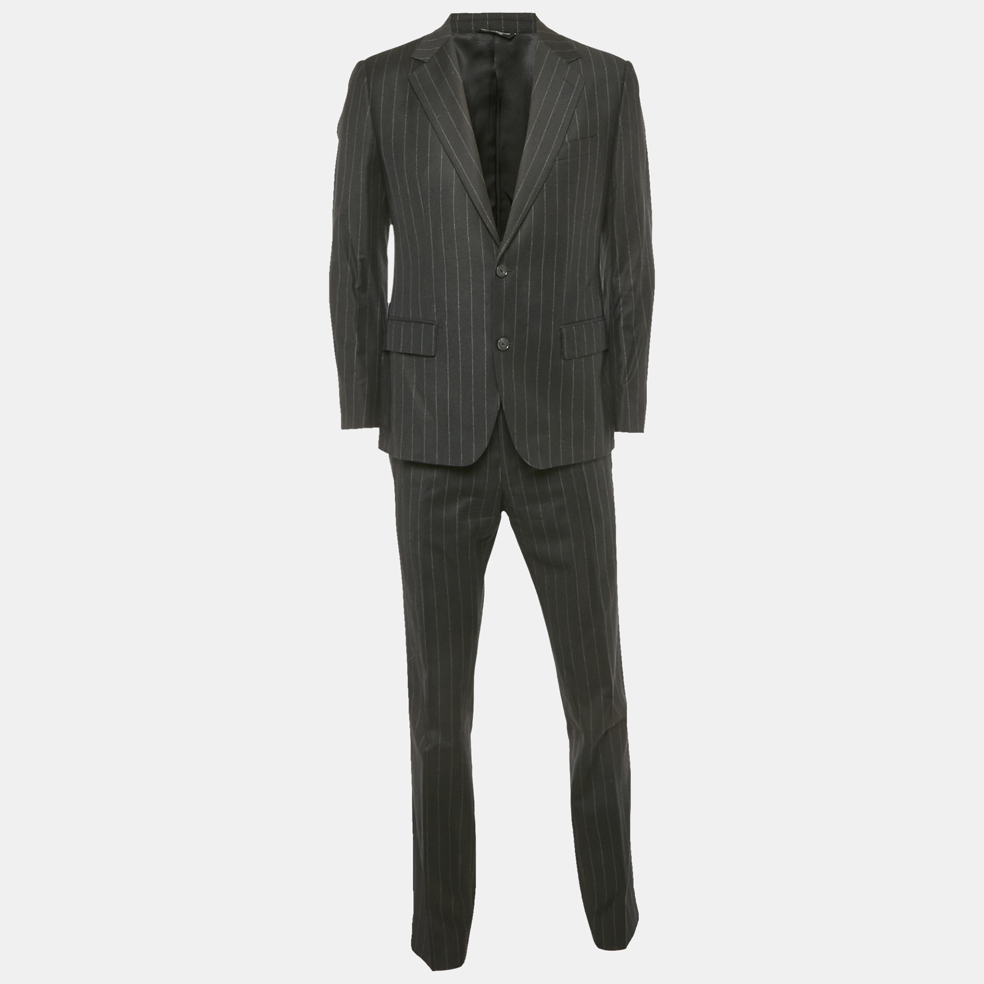 dolce & gabbana black stripe wool tailored pants suit m