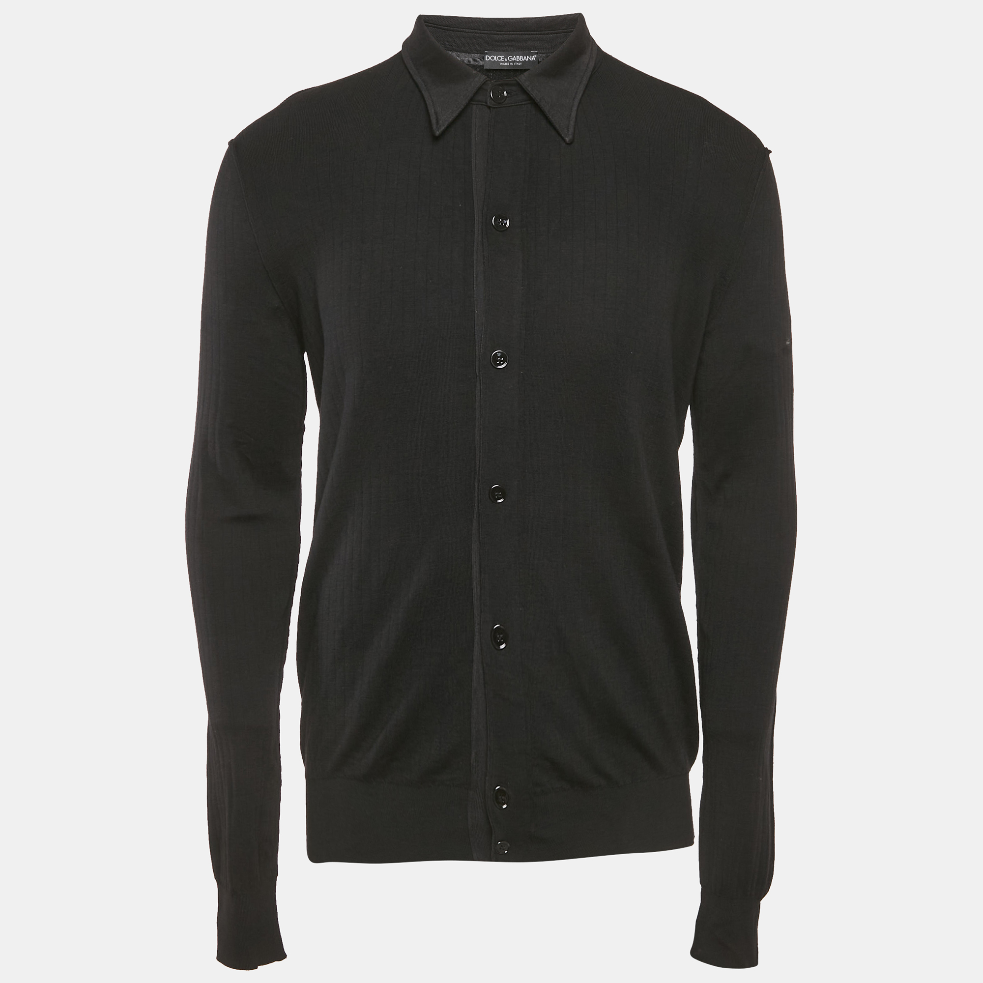 dolce & gabbana black stretch knit stretch knit long sleeve shirt xl