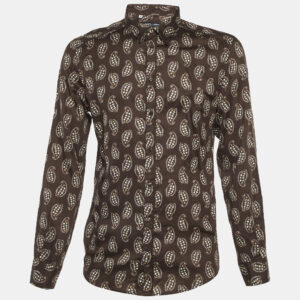 dolce & gabbana brown printed cotton button front shirt xxl