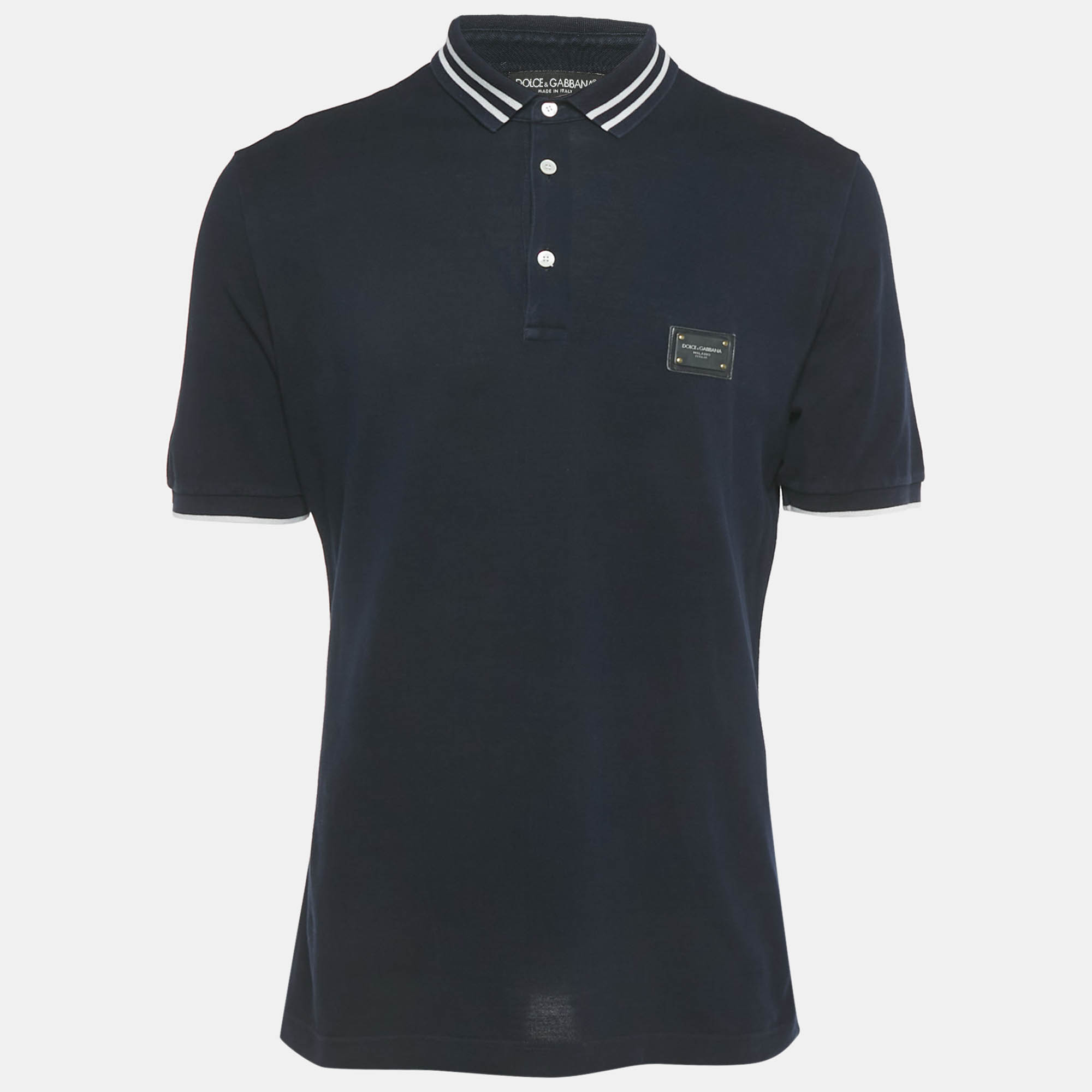 dolce & gabbana navy blue cotton polo t-shirt xl