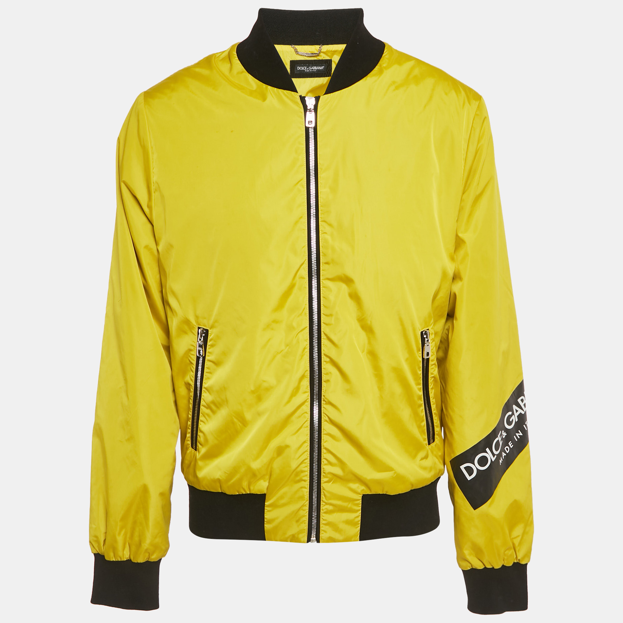 dolce & gabbana yellow nylon zip-up bomber jacket xl