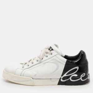 dolce & gabbana white/black leather portofino low top sneakers size 43.5