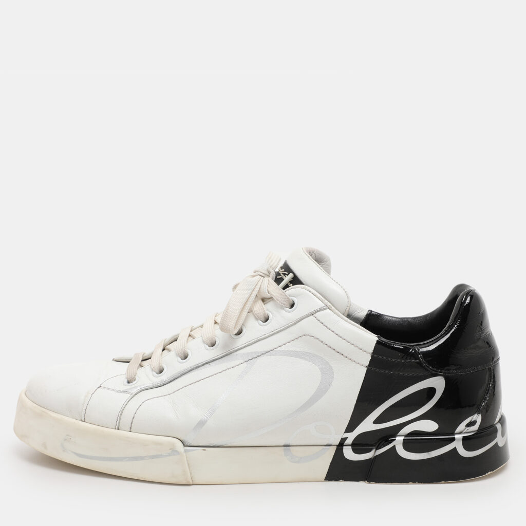 luxury-men-dolcegabbana-used-shoes-p1106269-007-2.jpg Dolce & Gabbana White/Black Leather Portofino Low Top Sneakers Size 43.5