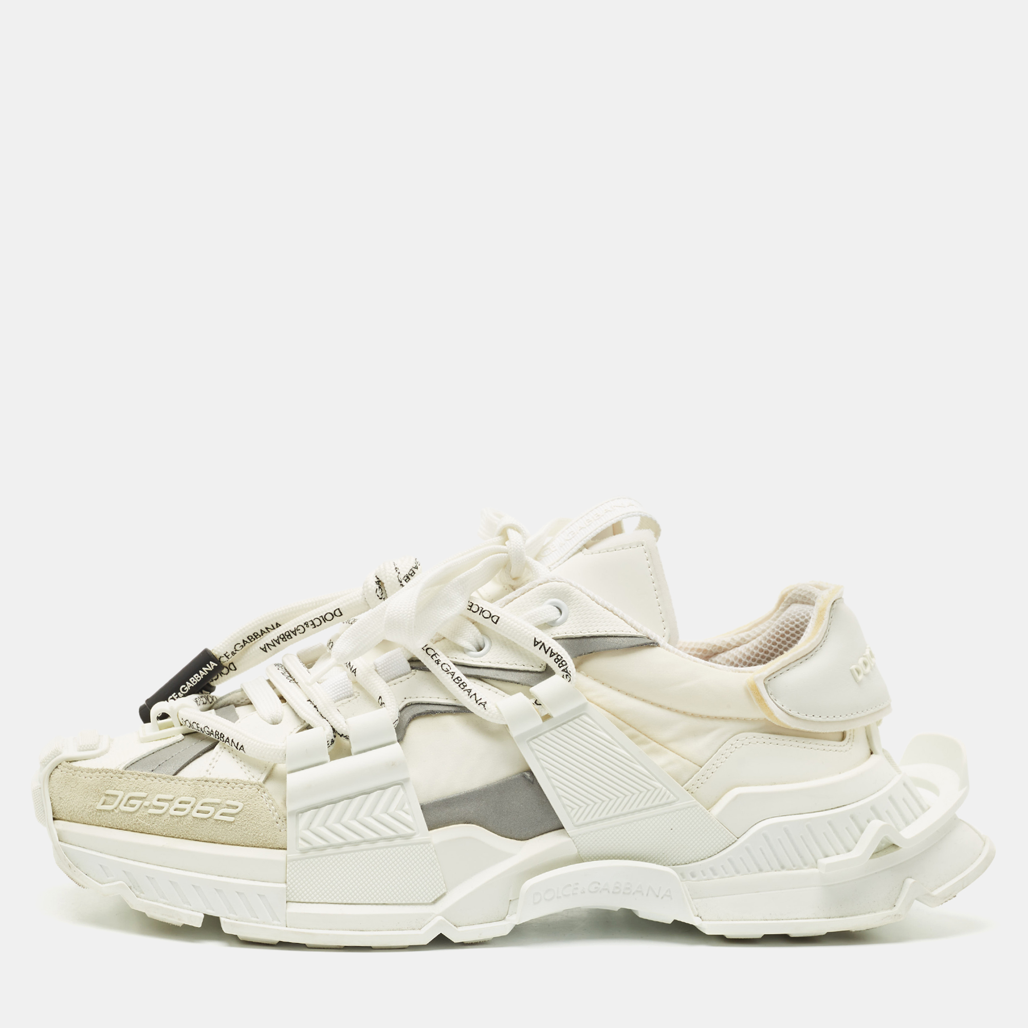 dolce & gabbana white nylon and suede space low top sneakers size 43.5