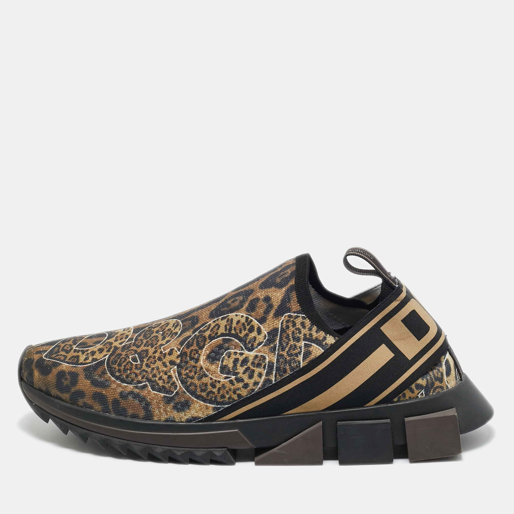 dolce & gabbana gold/black knit fabric sorrento slip on sneakers size 43