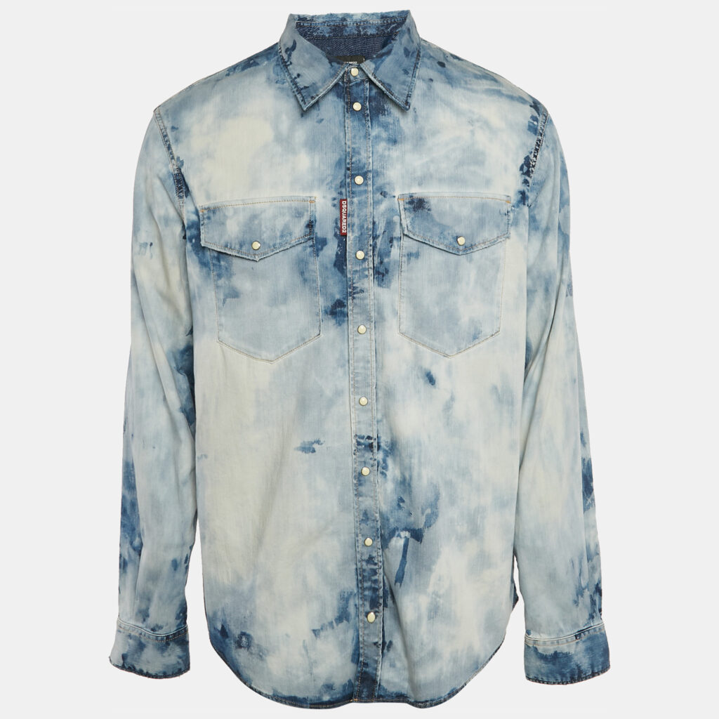 luxury-men-dsquared2-used-clothes-p1145344-004.jpg Dsquared2 Blue Washed Denim Long Sleeve Shirt XL