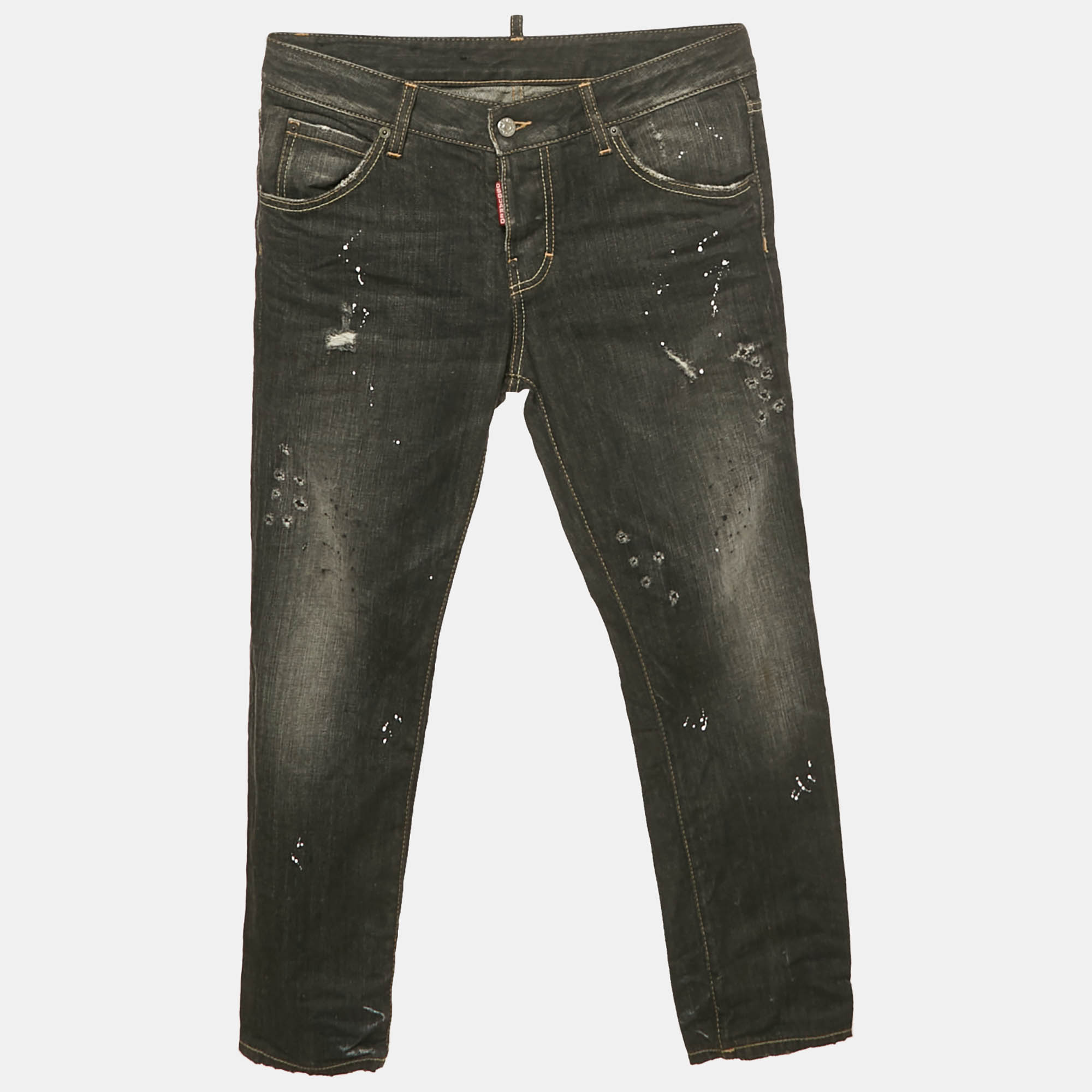 dsquared2 black paint splash faded denim low waist jeans xs waist 31"