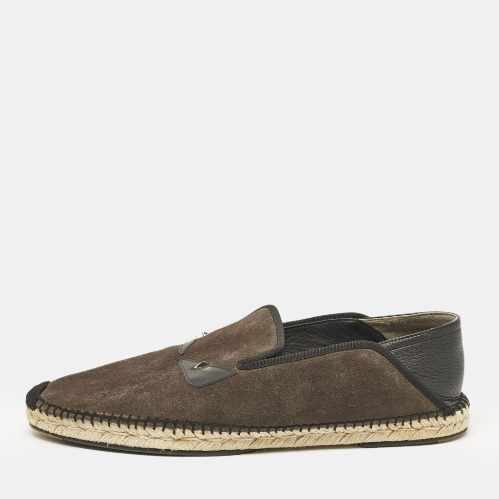 Fendi Navy Black/Green Suede Monster Eyes Slip On Espadrilles Size 44