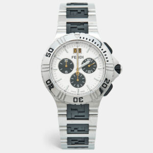 luxury-men-fendi-used-watches-p1199602-001.jpg fendi silver dial two-tone stainless steel rubber 4800g chronograph men's wristwatch 43 mm
