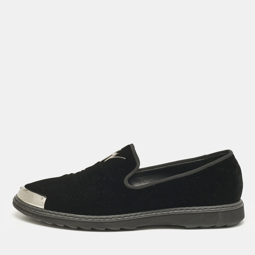 Giuseppe Zanotti Black Velvet Slip On Smoking Slippers Size 44