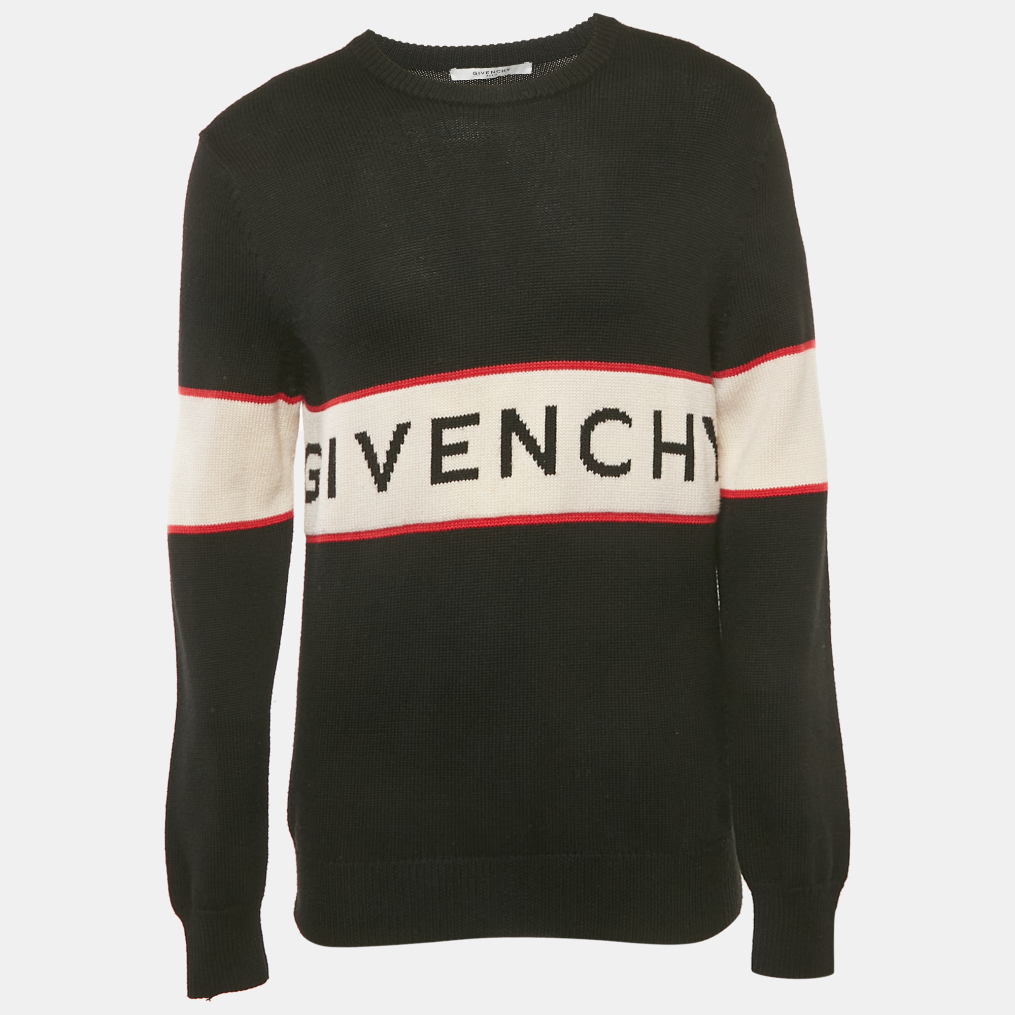 givenchy black logo intarsia rib knit sweater l