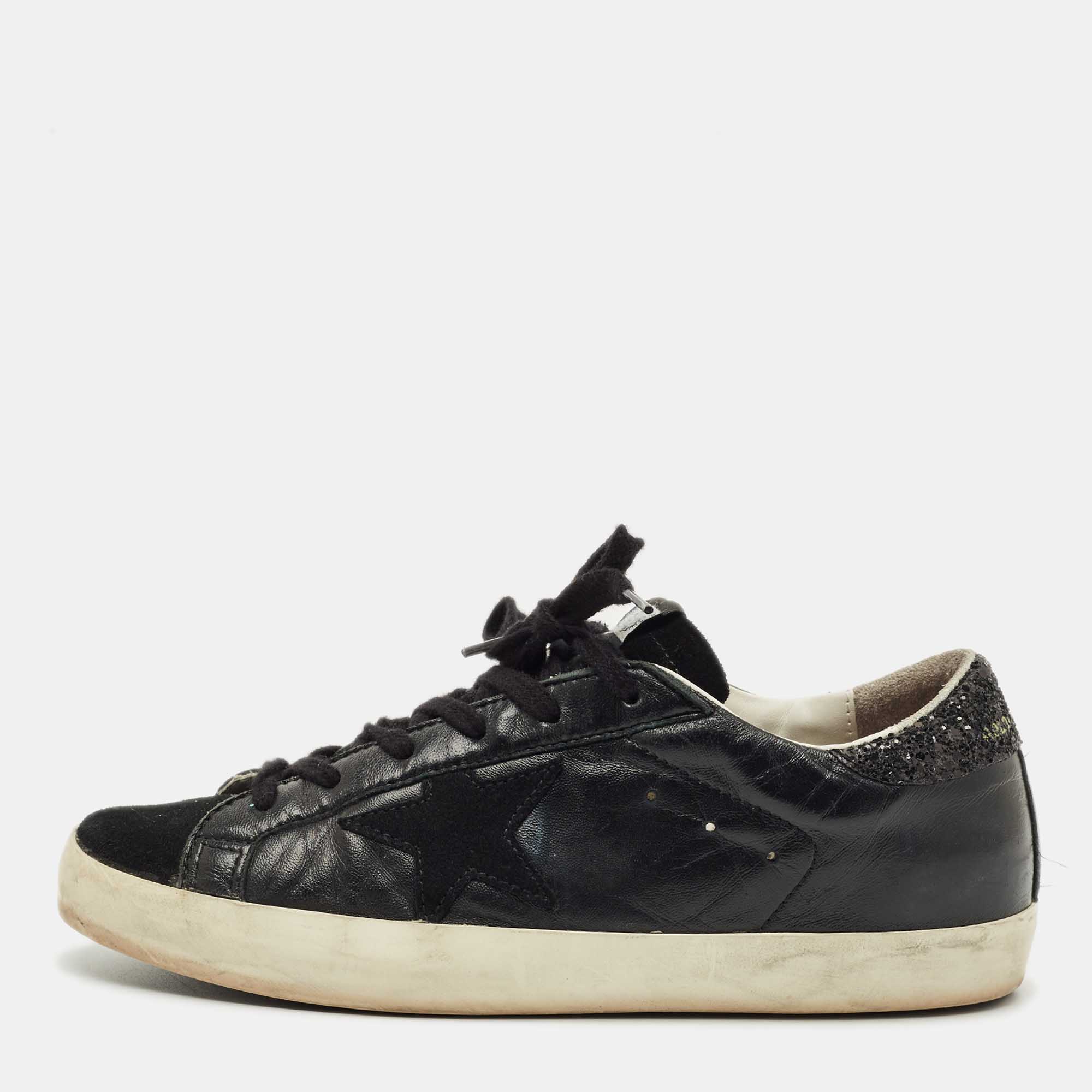golden goose black suede and leather superstar low top sneakers size 39