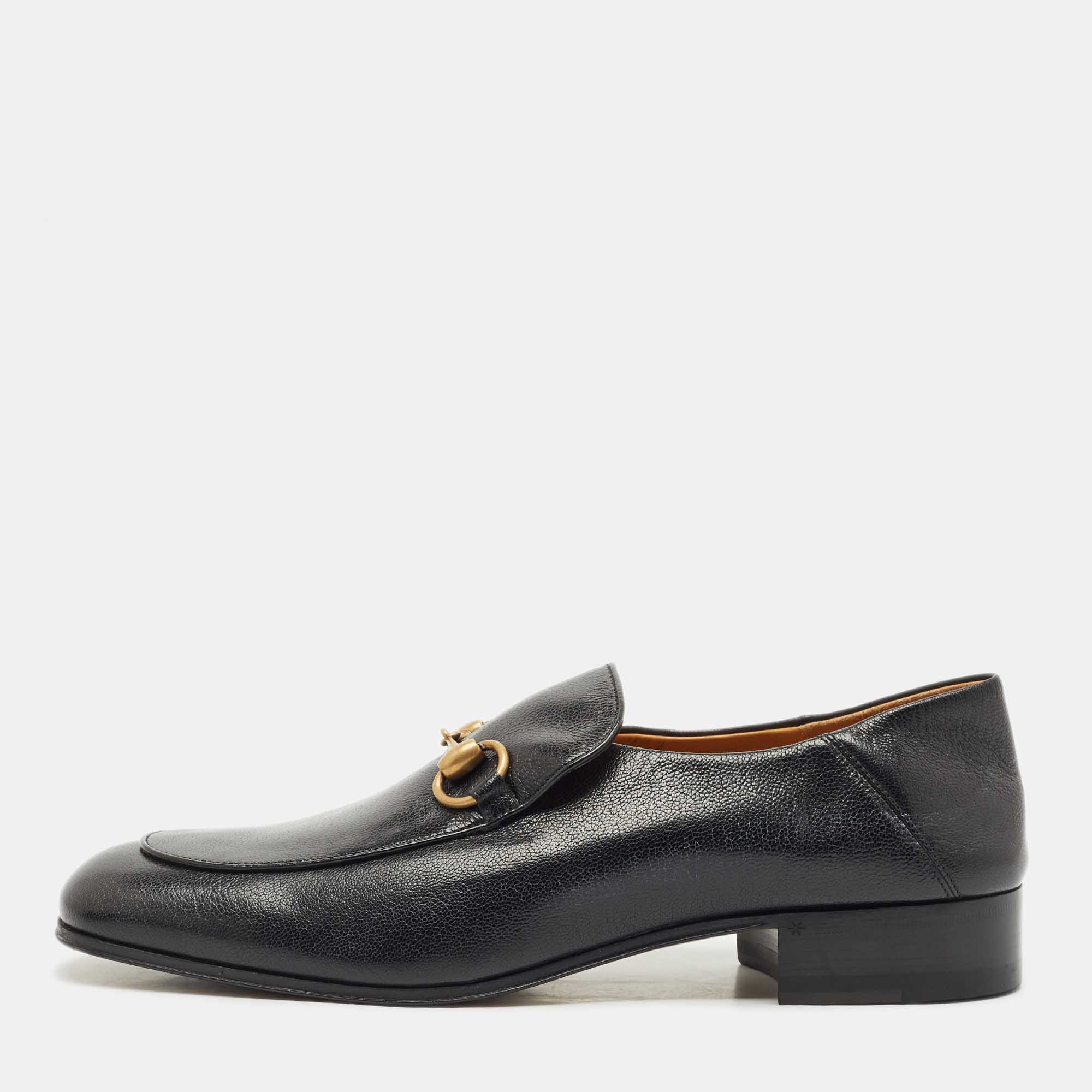 gucci black leather horsebit foldable loafers size 42